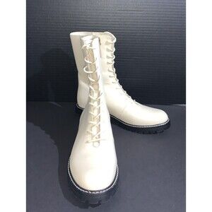 J.Crew Combat Boots Women's 9 Gwen Lug Sole Cream Leather Lace Up BA186